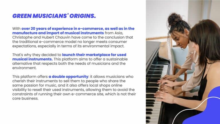 Screenshots of the ebook on the green musicians C2C marketplace