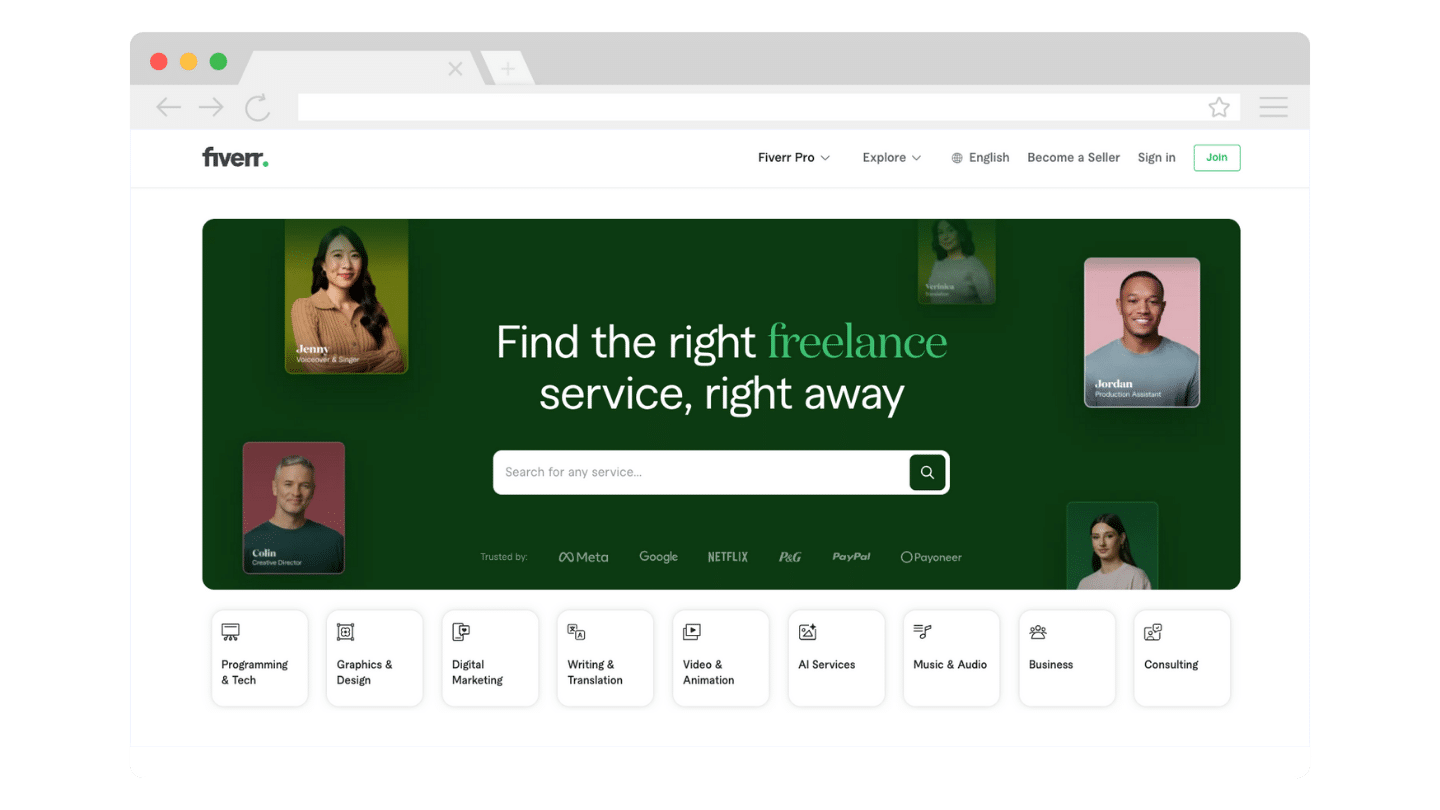 Screenshot of B2B marketplace Fiverr.com