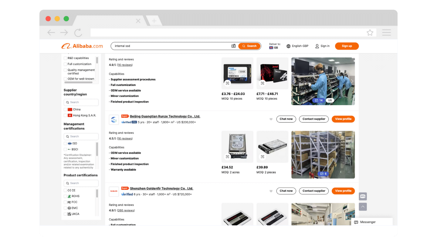 Screenshot of B2B marketplace alibaba.com