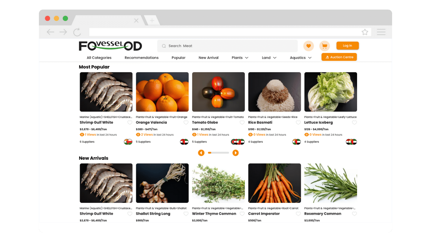Screenshot of B2B marketplace Foodvessel.com