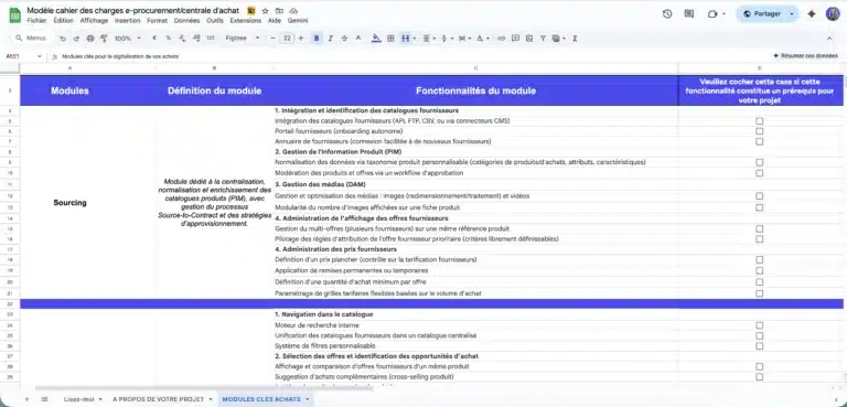Cahier des charges Solution Gestion Achats – Modèle Excel/CSV